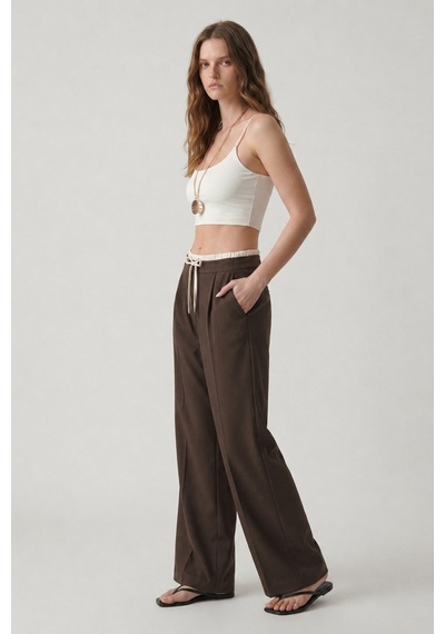 Antioch Çift Bel Bantlı Kadın Pantolon Kahverengi