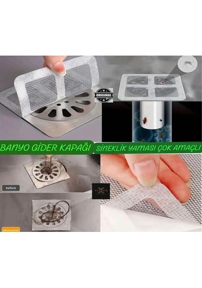 5 Adet - Kendinden Yapışkanlı Çelik Gider Kapatıcı Pislik Tutucu Çok Amaçlı Gri