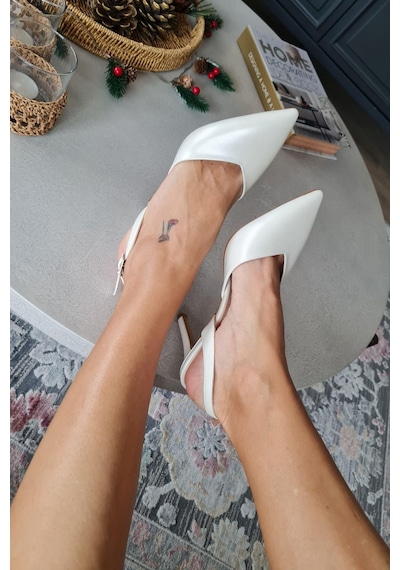 036 3110 Topukla Kadın Saten Stiletto Ayakkabı Sedef