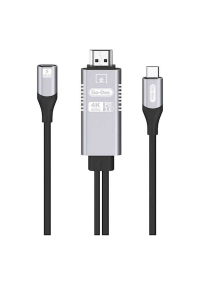 Go Des GD-8770 Type-C To HDMI 4K Kablo PD 3.0 Görüntü Aktarım Kablosu - Siyah ZORE-260169