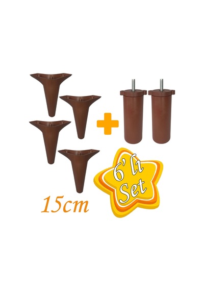Zelve 6'lı Set Mobilya Ünite Çekyat Koltuk Kanepe Ayarlı M8 Destek Ayağı 15 Cm Ceviz Renk Baza Ayak