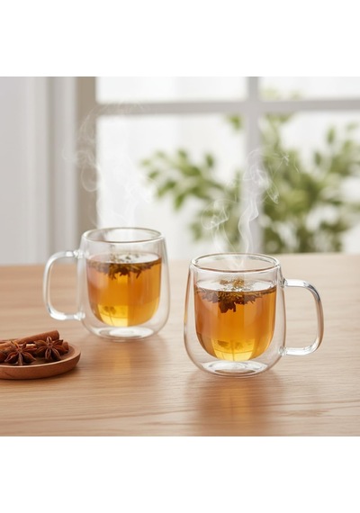 Lexroo 2'li Çift Cidarlı Cam Fincan Seti - 100 Ml Isıya Dayanıklı Espresso Ve Türk Kahvesi Bardağı Çok Renkli