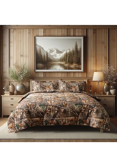 Realtree Edge Kamuflaj Yorgan Seti İkiz Boy - 2 Parça Yatak Seti - Orman Ormanı Kabin Köşkü - Doğa Ağacı Yaprak Diğer