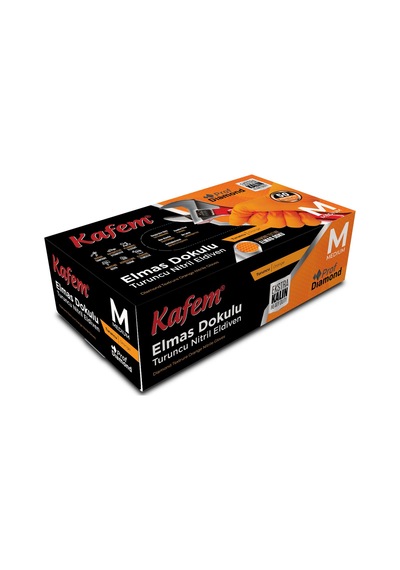 Kafem Prof Dia Ekstra Kalın Turuncu Nitril Eldiven Elmas Dokulu M 50 Adet X 20 Paket - Koli