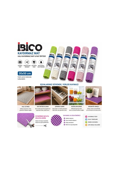 İbico İ21-009 Halı Kaydırmaz Mat Ve Raf Örtüsü 30x50cm Mix Renkli - 12'li Paket Diğer