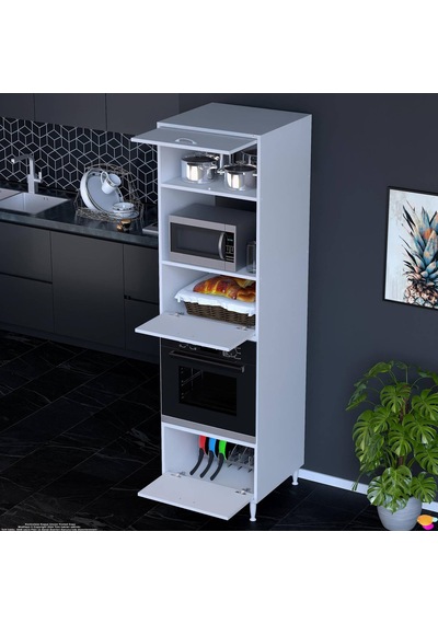 Eliusta Viramo Mikrodalga/ankastre Fırın Dolabı 3 Kapaklı Depolama Alanlı 60x217x56 Cm Modüler Dolap Beyaz