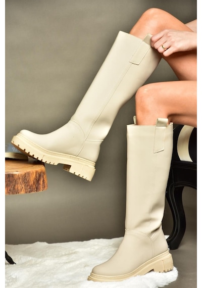 Fox Shoes R973201109 Bej Kalın Tabanlı Kadın Çizme Bej
