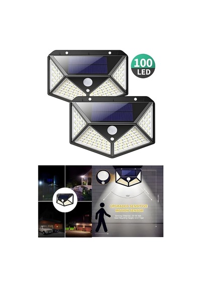 Jouis 100 Led Solar Güneş Enerjili Dış Mekan Duvar Lambası - Hareket Sensörlü Su Geçirmez Bahçe Aydınlatması, 3 Modlu 120 Derece Geniş Açılı Projektör Aplik