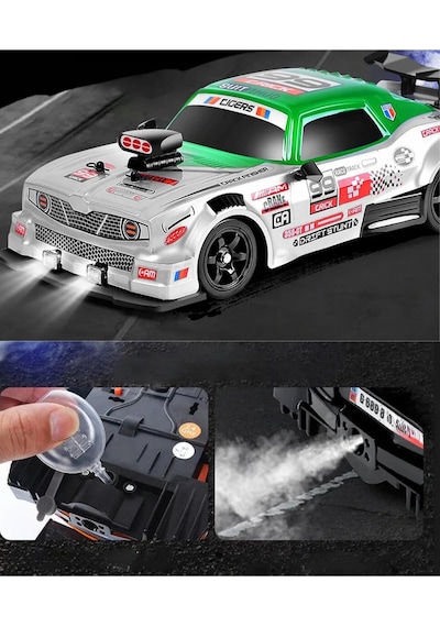 Uzaktan Kumandalı Şarjlı 4x4 Drift Arabası 1:16 Işıklı Buhar Efektli Rc Yarış Arabası Çok Renkli