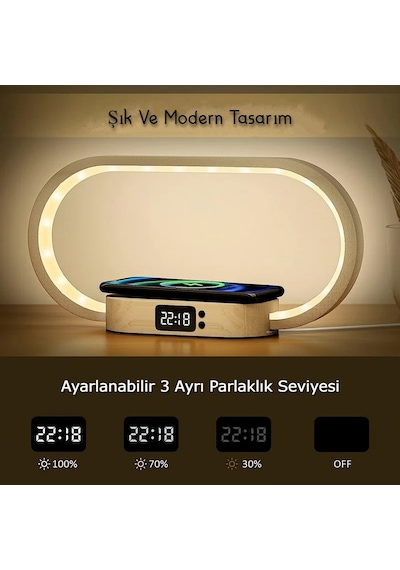 Dailytech Ahşap Kablosuz Şarj Paneli Led Işıkılı