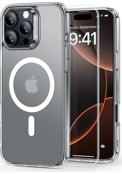 Esr Apple Uyumlu iPhone 16 Pro Halolock Magsafe Classic Hybrid Silikon Kılıf Buzlu Şeffaf + Ekran Koruyucu Set Buzlu Şeffaf