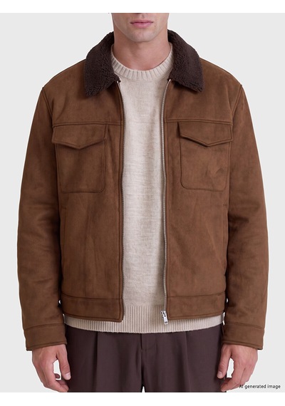 LC Waikiki Lc Waıkıkı Kahverengi Regular Fit Kürk Yaka Süet Erkek Mont
