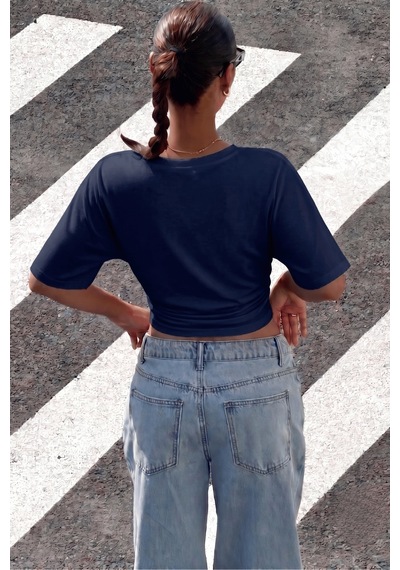 Genius Store Kadın Bele Oturan Geniş Kollu Bluz Yarasa Kol Siyah Bluz Yarasa-bluz Lacivert
