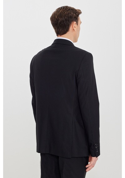 Altınyıldız Classıcs Erkek Sıyah Slim Fit Kırlangıç Yaka Çizgili Esnek Takım Elbise Siyah