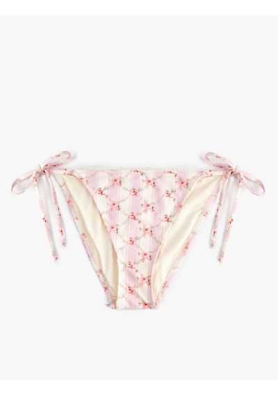 Koton Koton X Sibil Çetinkaya - Yanları İpli Fiyonk Detaylı Çiçekli Bikini Alt Sarı Çizgili 6sak00212mm