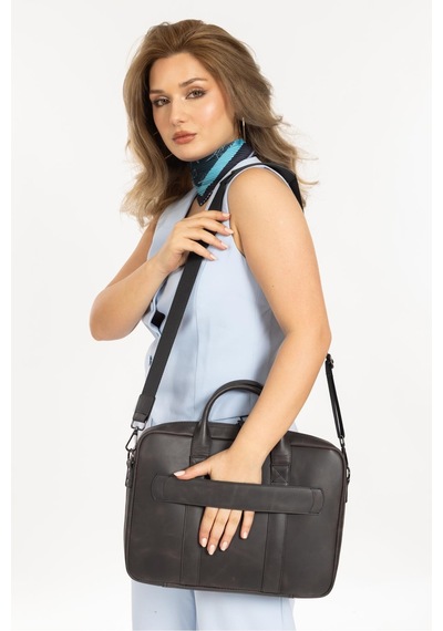 Mussen Hakiki Deri Organizer Macbook Laptop Evrak Çantası 13" & 14" İnç Asfalt Tiana