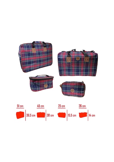 4lü Valiz Set Ekoseli Lacivert - Kırmızı