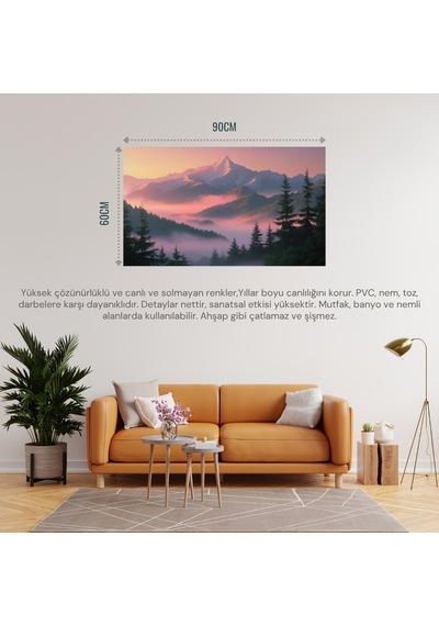 Doğa Ve Manzara Yatay Gün Doğumunda Görkemli Dağ Manzarası 03 Çerçevesiz 90x60cm Pvc Tablo
