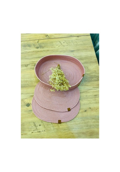 Jüt Hasır Amerikan Servis Oval Supla Ve Sepet 3 Lü Pembe Pembe