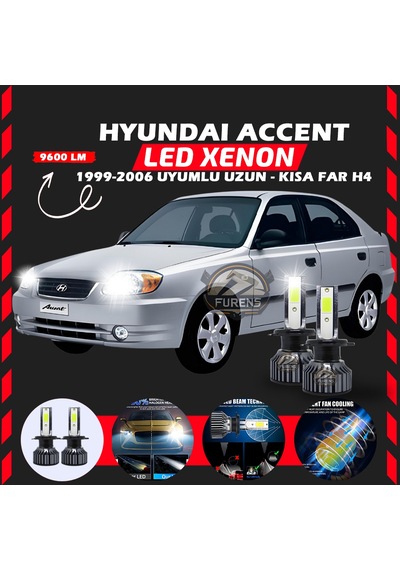 Hyundai Accent Admira 1999-2006 Uzun-kısa Far Uyumlu Şimşek Etkilii Led Xenon Pro Series H4