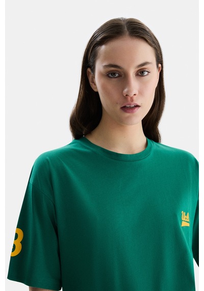 Ucla Paradıso Yeşil Bisiklet Yaka Baskılı Oversize Kadın Tshirt Yeşil