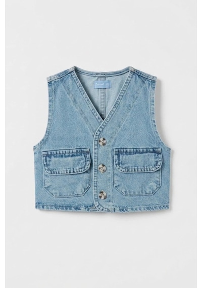 La Ciel Paris Çocuk Denim Yelek Mavi Kot Mavisi