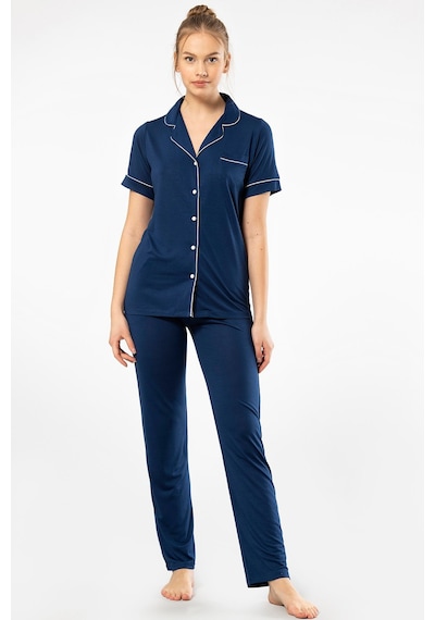 Türen 3368 Kadın Kısa Kollu Gömlek Yaka Pijama Takım-lacivert Lacivert