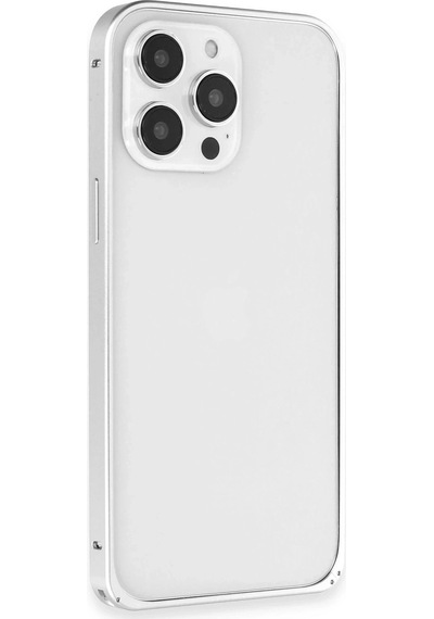 Durukar Apple, Uyumlu iPhone 15 Pro Max Metal Bumper Mat Kapak - Gümüş