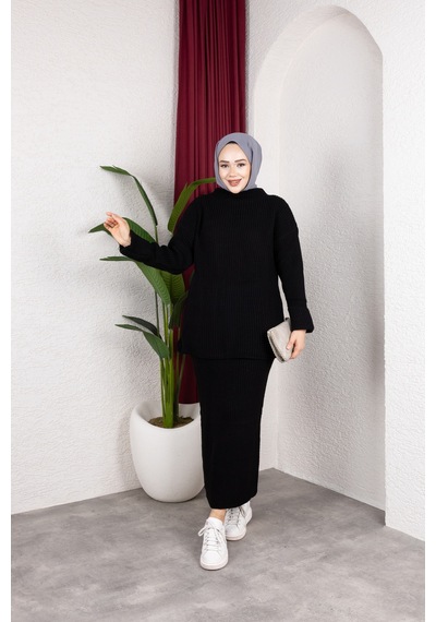 Hira Life Fashion Kadın Bel Lastikli Kolu Katlı Ve Kalem Etek İle Tunik Triko İkili Alt-üst Takım Siyah Siyah Hira Life Fashion Kadın Bel Lastikli Kolu Katlı Ve Kalem Etek İle Tunik Triko İkili Alt-üst Takım Siyah Siyah