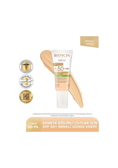 Bioxcin Sun Care Akneye Eğilimli Ciltler Için Renkli Güneş Kremi 50 Spf - Akne, Dry Touch, Mat Tinted
