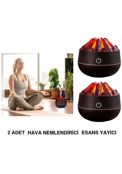 2 Adet Şömine Tasarımlı Usb Lı Led Aydınlatmalı Hava Nemlendirici,aromaterapik Hava Difüzörü,buhurdanlık,,sis Spreyli Gece Lambası, 300 Ml 10x10x10,3cm Koyu Kahverengi