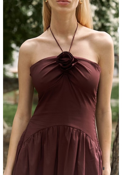 Mai Collection Mai Studios Co. Elisa Gül Detay Bordo Uzun Elbise Bordo