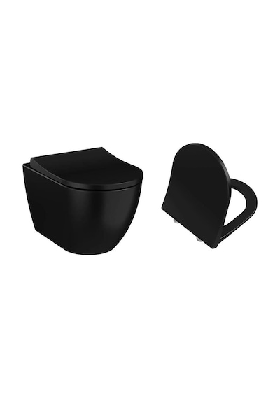 VitrA S60 Kanalsız Mat Siyah Asma Klozet + VitrA Slim Yavaş Kapanır Kapak