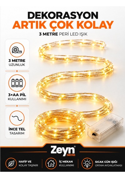 3 Metre Pilli Peri Led Işık Gün Işığı Dekoratif Tel Aydınlatma 2 Aa Kalem Pil İle Çalışan Oda Süsü Sarı