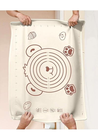 Xxl Silikon Hamur Açma Matı 50x70 Cm Krem Ölçülü Kaymaz Yapışmaz Profesyonel Hamur Yoğurma Matı