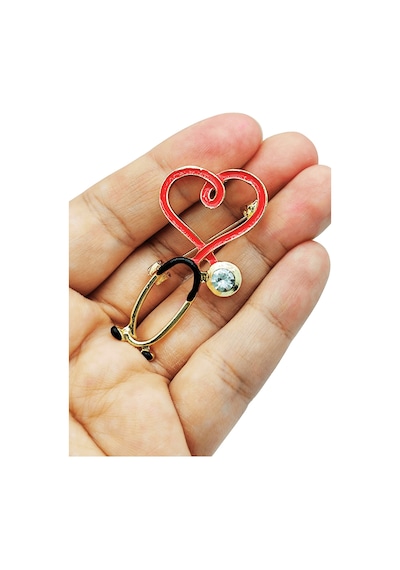 Heartcare Kalp Steteskop Broş Sağlığın Ve Sevginin Simgesi Kırmızı