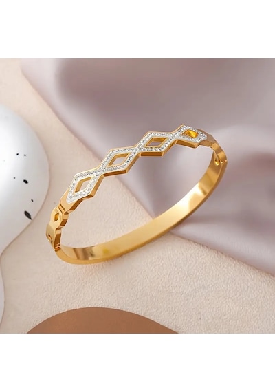 Crystal Prizma Gold Kelepçe Bileklik Zirkon Taş İşlemeli Altın - Gümüş
