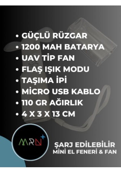 Mirvano Şarjlı Led El Feneri Ve Fan, El Fanı, Mini Fan, Mini Vantilatör Beyaz