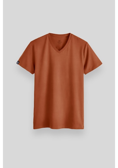 Tommylife Tarçın Basic Kısa Kol Standart Kalıp V Yaka Erkek T-shirt - 87912 Tarçın