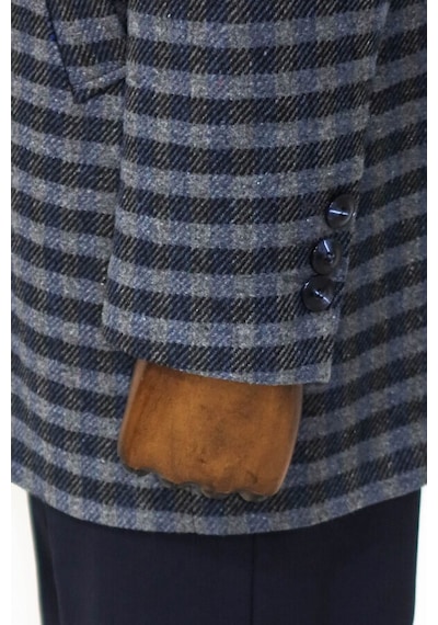 Wessi Kaşe Kareli Geniş Yaka Slim Fit Lacivert Erkek Palto 001