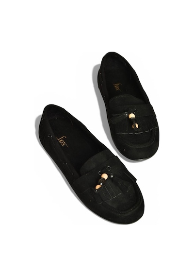 Fox Shoes Y602347002 Siyah Süet Püsküllü Kadın Günlük Ayakkabı Siyah