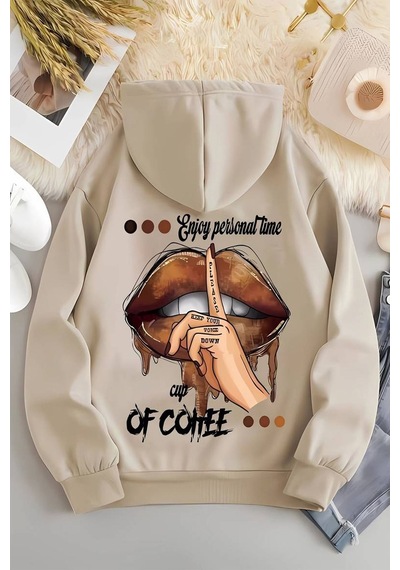 Uyguntarz Enjoy Personel Time Baskılı Oversize Sweatshirt Bej
