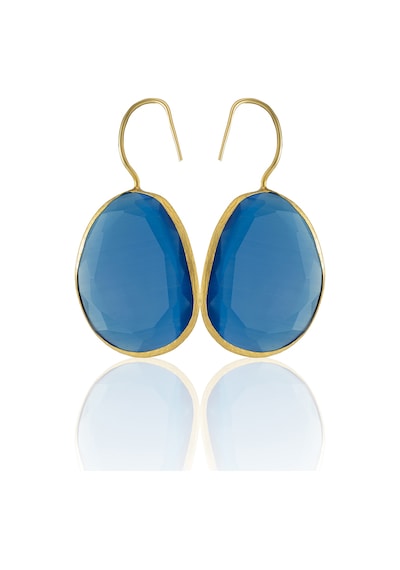Kadir Jewellery 22 Ayar Altın Kaplama Fosil Taşlı Küpe -el İşçiliği Ve Hipoalerjenik Küpe Koyu Mavi