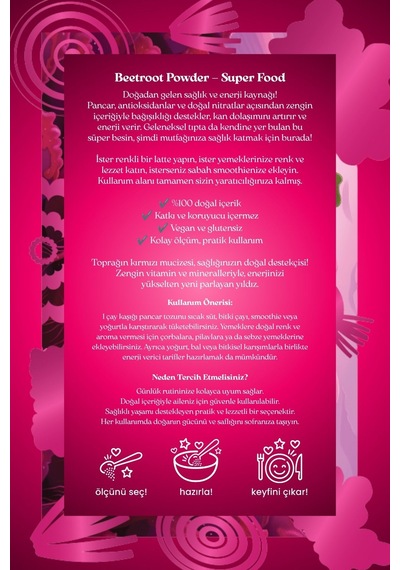 Doğal Pancar Tozu - Superfood Beetroot Powder, 100 G