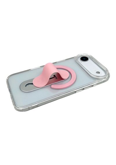 Apple iPhone 17 Air Magsafe Uyumlu Standlı Şeffaf Kılıf Pembe