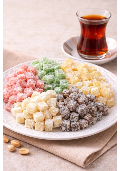 Karışık Çifte Kavrulmuş Lokum 6 Renk 1 Kg Çay Yanı İkramlık