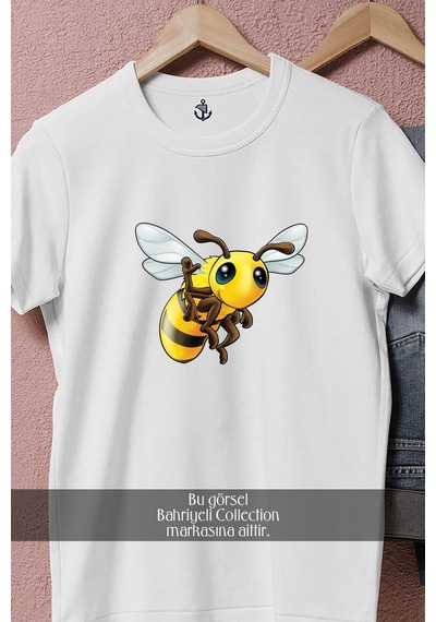 Bahriyeli Collection Oversize Bal Arısı Tasarımlı Unisex T-shirt Beyaz