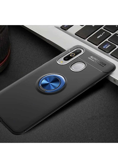 Samsung Uyumlu Galaxy A20s Kılıf Zore Ravel Silikon Kapak Siyah-Mavi
