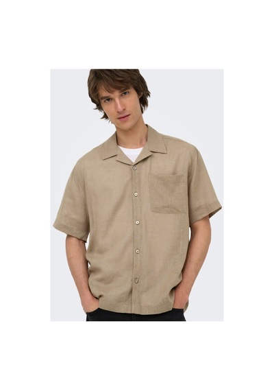 Only & Sons Onslaurence Lınen Resort Collar Ss Noos Erkek Gri Gömlek - 22036242 Chinchilla
