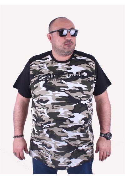 Moc Grande Mocgrande Büyük Beden Shoulder Line Camouflage Erkek Tişört 23147 Hakı Haki